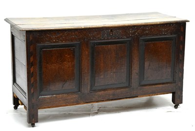 Lot 472 - Early 18th century oak three-panel coffer