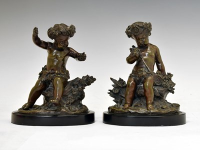 Lot 161 - Pair of bronze figures of putti in the manner of Claude Michel Clodin