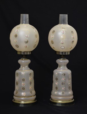 Lot 229 - Pair of overlay-style glass lamps