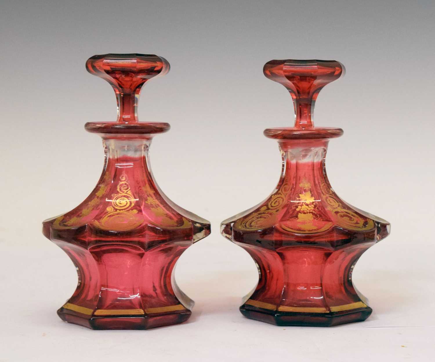 Lot 287 - Pair of cranberry glass perfume bottles