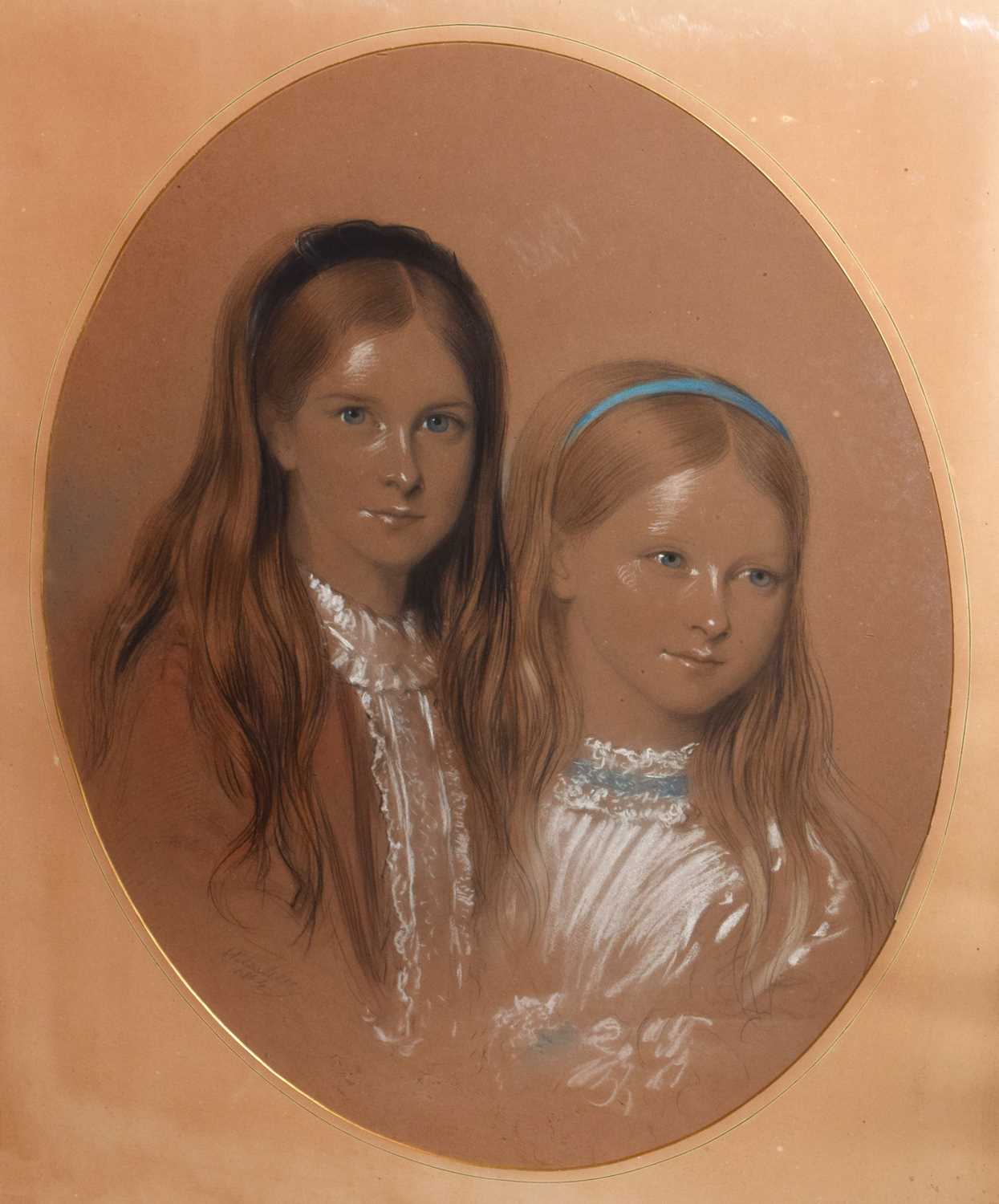 Lot 518 - Alexander Blackley (1816-1903) - Oval pastel of two young girls