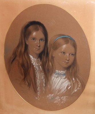 Lot 453 - Alexander Blackley (1816-1903) - oval pastel of two young girls