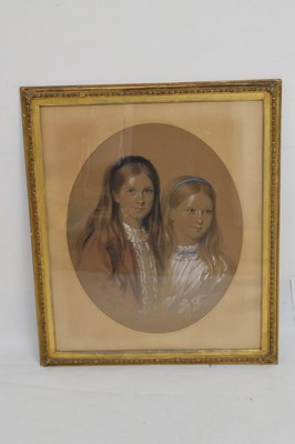 Lot 518 - Alexander Blackley (1816-1903) - Oval pastel of two young girls