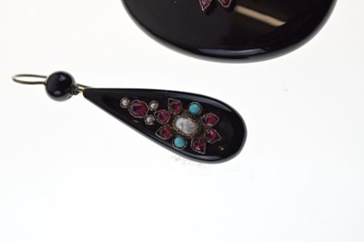 Lot 55 - Victorian black enamel and gem set oval pendant