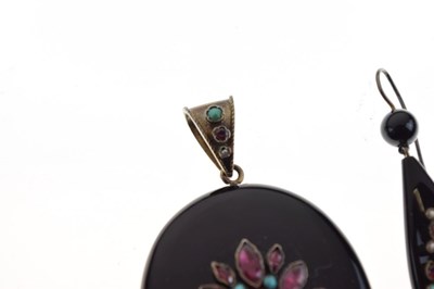 Lot 55 - Victorian black enamel and gem set oval pendant
