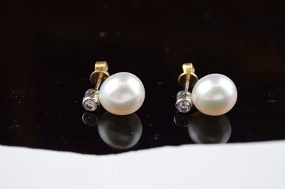 Lot 42 - Pair of cultured pearl and diamond ear studs