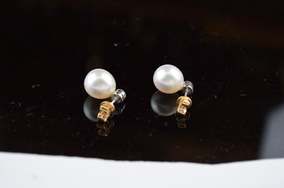 Lot 42 - Pair of cultured pearl and diamond ear studs