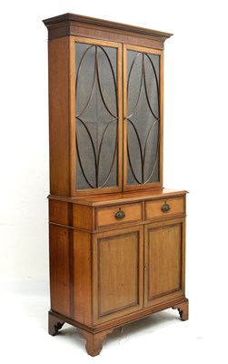 Lot 480 - Early 20th century inlaid mahogany bookcase on cabinet