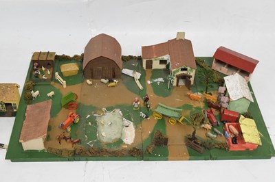 Lot 254 - Scratch built fold-up farm yard play set, plus Charbens and Britains figures