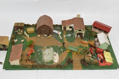 Lot 254 - Scratch built fold-up farm yard play set, plus Charbens and Britains figures