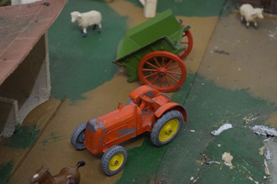 Lot 254 - Scratch built fold-up farm yard play set, plus Charbens and Britains figures