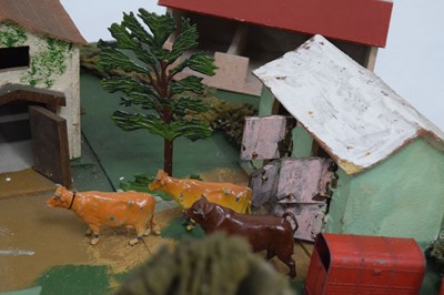 Lot 254 - Scratch built fold-up farm yard play set, plus Charbens and Britains figures