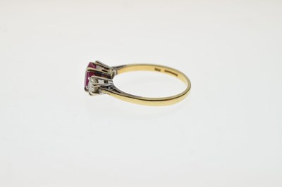 Lot 20 - 18ct gold, ruby and diamond three-stone ring
