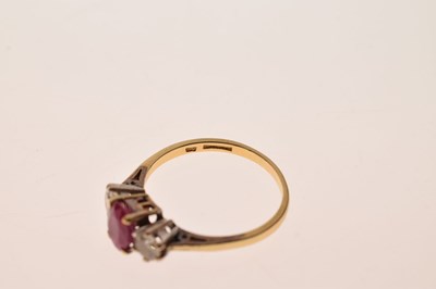 Lot 20 - 18ct gold, ruby and diamond three-stone ring
