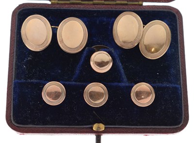 Lot 80 - Cased set 9ct gold oval cufflinks and studs