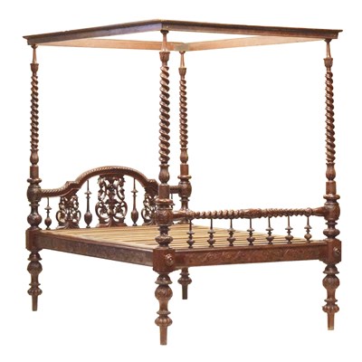 Lot 416 - Anglo Indian Colonial carved hardwood four poster double bed