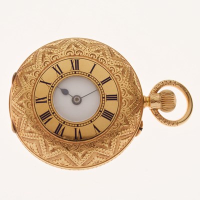 Lot 115 - Edwardian lady's 18ct gold half hunter-style fob watch