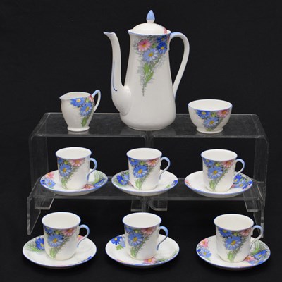 Lot 336 - Shelley blue and pink daisy pattern (12216) six person coffee set