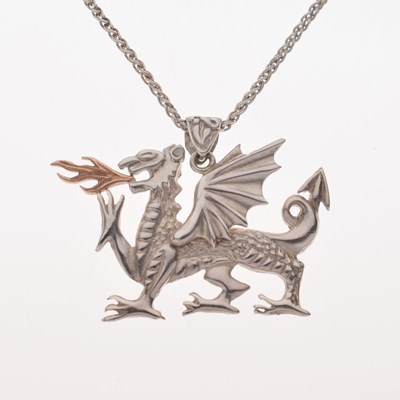 Lot 51 - Cymru Gold- Silver and rose gold Welsh dragon pendant