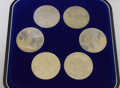 Lot 165 - Cased set of six Russian rouble coins commemorating the 1980 Moscow Olympics