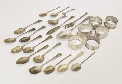 Lot 123 - Quantity of silver napkin rings, teaspoons, etc