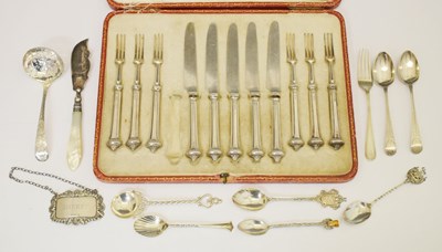 Lot 172 - Victorian silver butter dish, cased set of George V silver handled fruit knives and forks, etc