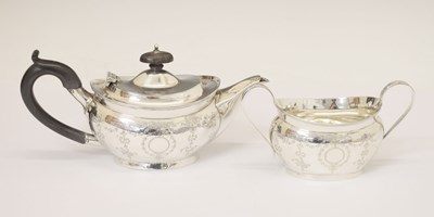 Lot 209 - George V silver two-piece Bachelor tea set with engraved decoration