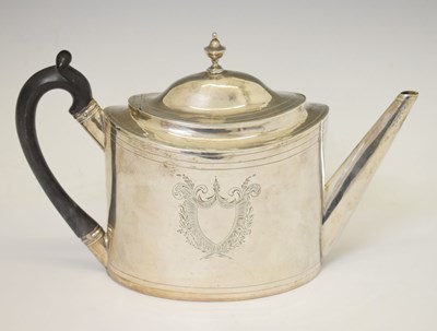 Lot 210 - George III silver teapot of oval form with neo-classical decoration