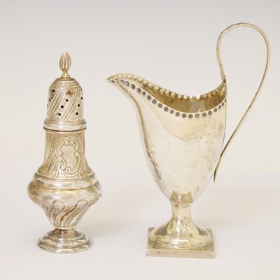 Lot 206 - Late Victorian silver helmet cream jug and an Elizabeth II silver baluster pepperette