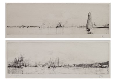 Lot 548 - Harold Wyllie (1880-1973)  - Pair of etchings - Shipping estuary scenes