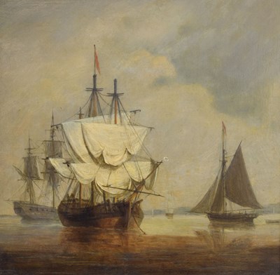 Lot 316 - Attributed to Francis Swaine (1725-1782) - Oil on panel - Coastal shipping scene