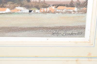Lot 569 - Peter Barker - Pastel - Village landscape, Thornham, Norfolk