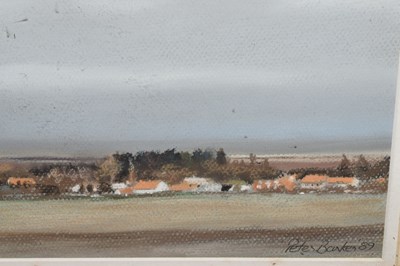 Lot 569 - Peter Barker - Pastel - Village landscape, Thornham, Norfolk