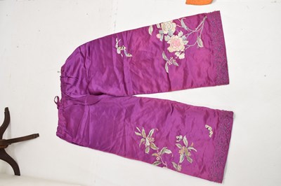 Lot 535 - Lady's Chinese embroidered purple silk jacket and trousers, circa 1900