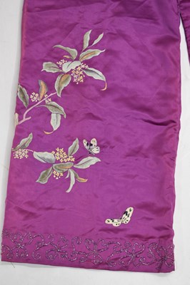 Lot 535 - Lady's Chinese embroidered purple silk jacket and trousers, circa 1900