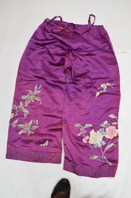 Lot 535 - Lady's Chinese embroidered purple silk jacket and trousers, circa 1900