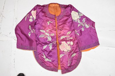 Lot 535 - Lady's Chinese embroidered purple silk jacket and trousers, circa 1900