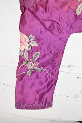 Lot 535 - Lady's Chinese embroidered purple silk jacket and trousers, circa 1900