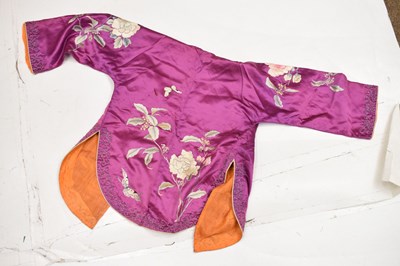 Lot 535 - Lady's Chinese embroidered purple silk jacket and trousers, circa 1900