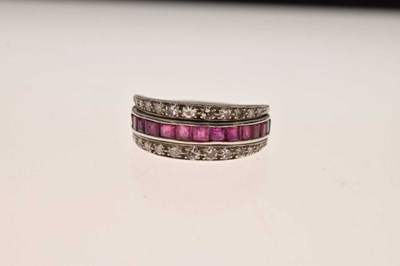 Lot 14 - Art Deco 'day and night' emerald, ruby and diamond white metal ring