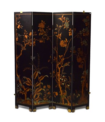 Lot 513 - Modern black lacquer four fold screen