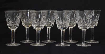 Lot 387 - Waterford - Four boxed pairs of Lismore pattern crystal cut wine glasses