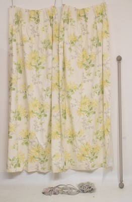 Lot 578 - Pair of floral printed cotton cream lined curtains