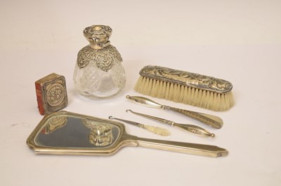 Lot 175 - Edward VII silver mounted perfume bottle, and a quantity of silver handled dressing table items