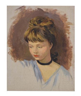 Lot 563 - Mid 20th century oil on canvas laid on board- Portrait study of a young girl