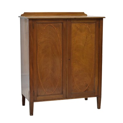 Lot 732 - Mahogany inlaid twin door cabinet