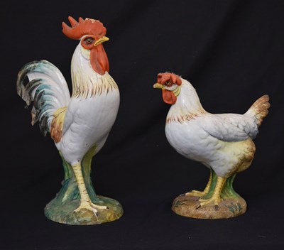 Lot 552 - Two Italian ceramic figures of a cockerel and hen