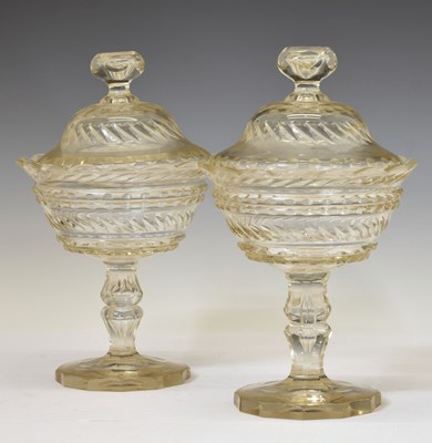 Lot 401 - Pair of cut glass sweetmeat dishes and covers