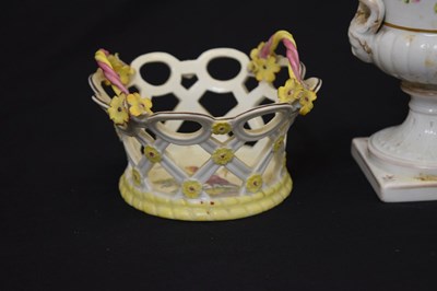 Lot 529 - New hall style cream jug, urn and pierced basket