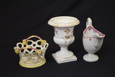 Lot 529 - New hall style cream jug, urn and pierced basket